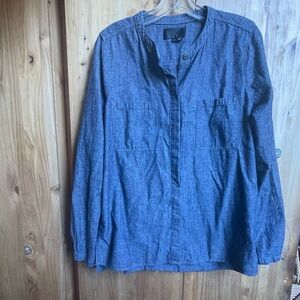VINCE. Indigo Blue Button Down Nehru Collar Tunic Blouse Top Women's Small